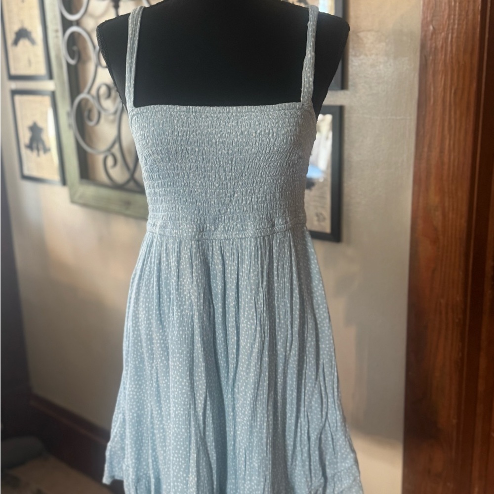 Abercrombie & Fitch Blue Smocked Sundress Knee-Length Sleeveless
